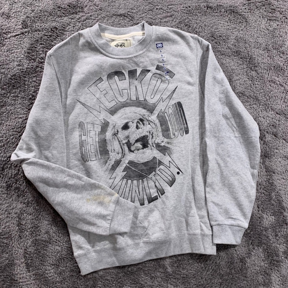 Ecko Unltd Mens Get Loud Skull Graphic Crewneck Sweatshirt Gray Small NWT Stain